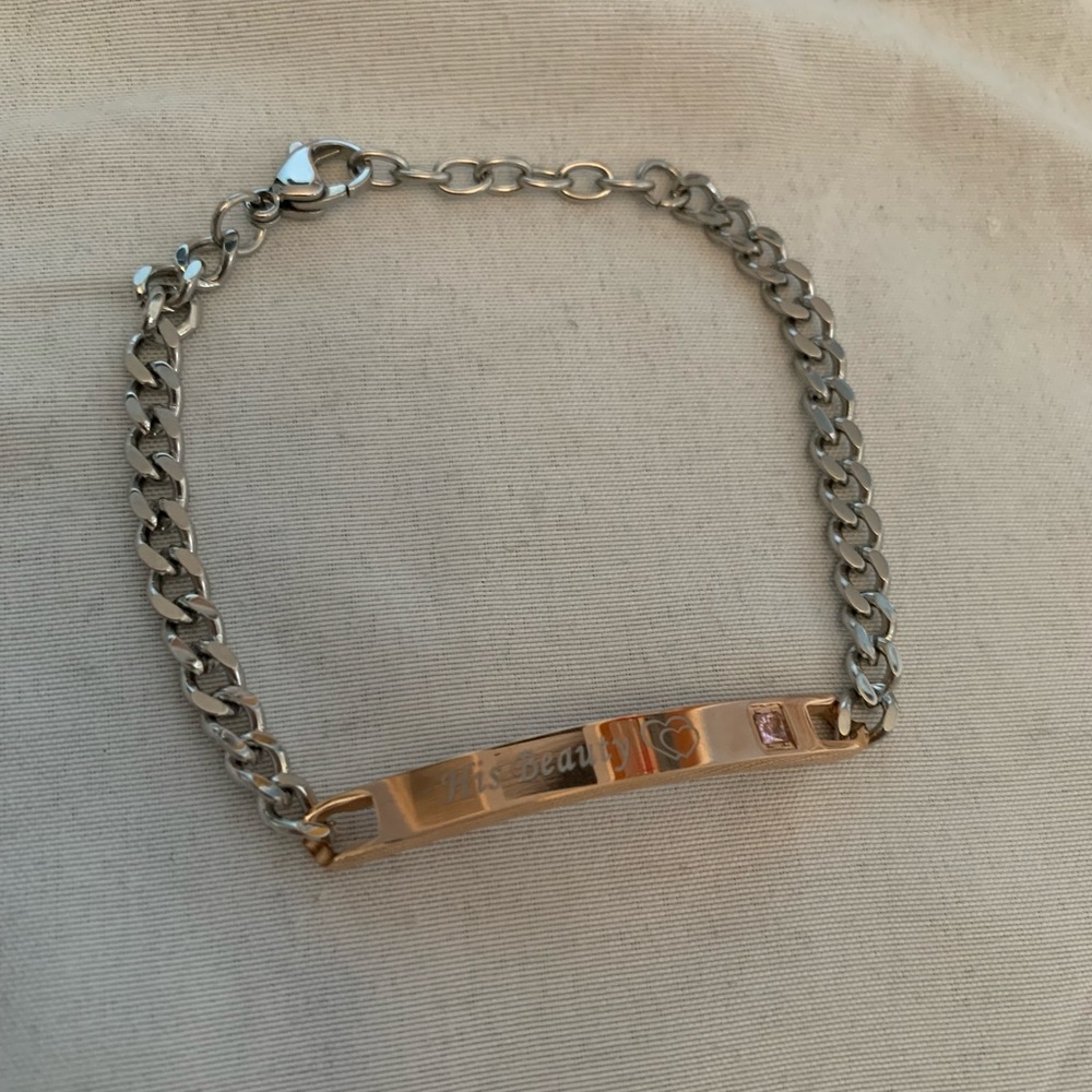 Silver & Rose Gold Small Bracelet W/ Engraved “His Beauty”